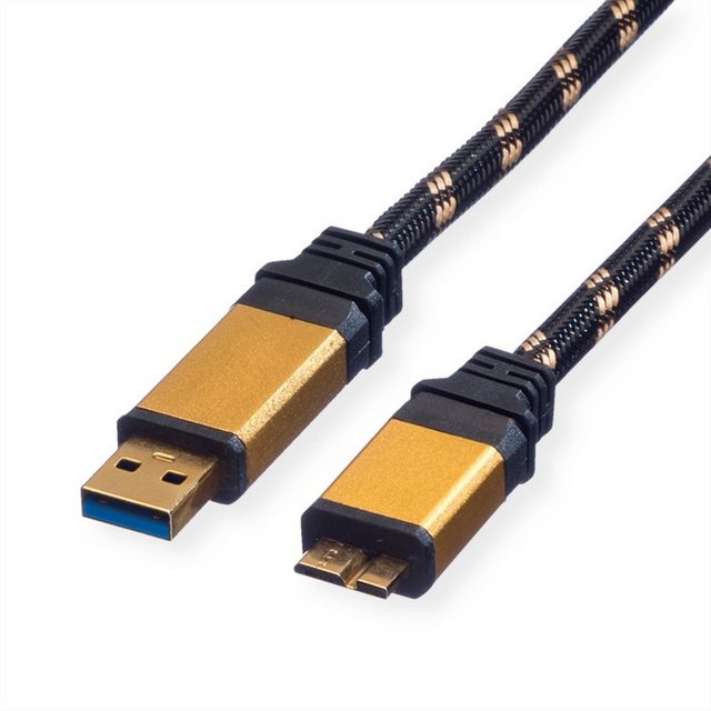 Bild von ROLINE GOLD USB 3.2 Gen 1 Kabel, USB A - Micro B, ST/ST USB-Kabel, USB 3 Typ A Männlich (Stecker), USB 3 Typ Micro B Männlich (Stecker) (80.0 cm), Retail Blister