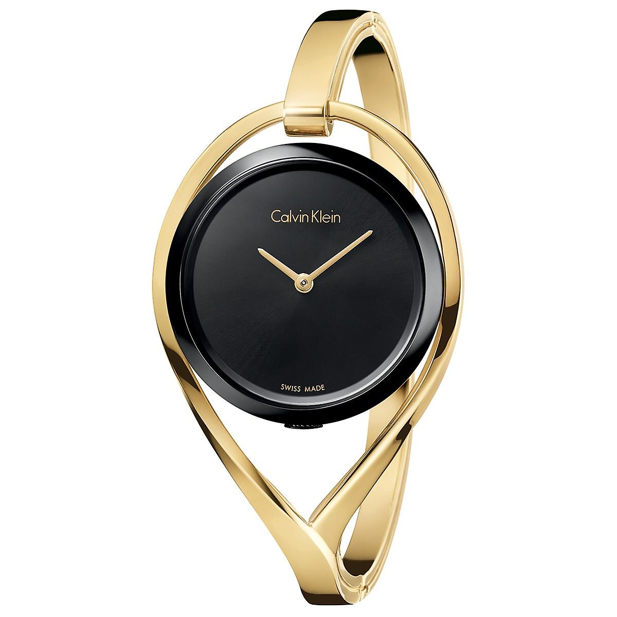 Bild von CK Calvin Klein K6l2s411 Black Dial Yellow Gold Tone Women es Bangle Watch One Size