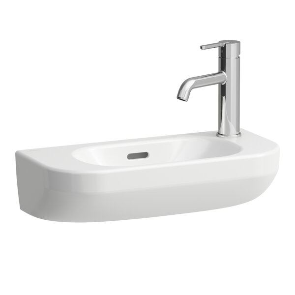 Bild von Laufen Lua Handwaschbecken, 1 Hahnloch rechts, Becken links, mit Überlauf, 500x230mm, H815082, Farbe: Weiß mit LCC