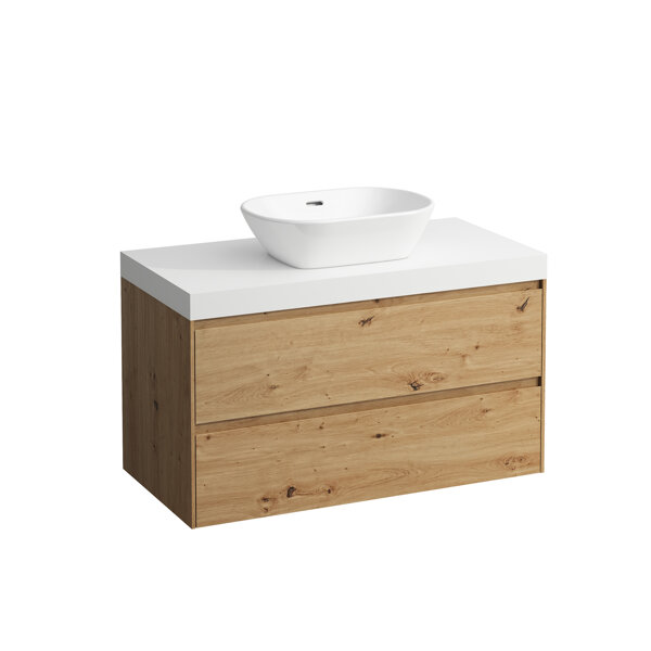 Bild von Laufen Lani Waschtischplatte weiß matt inkl. Unterschrank, 1 Ausschnitt mittig, 985x495x580mm, H404561112, Farbe: Wildeiche