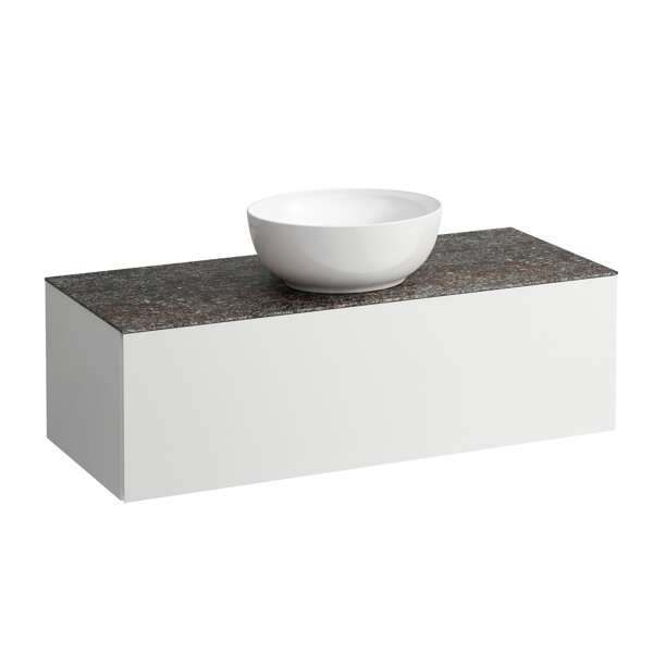 Bild von LAUFEN ILBAGNOALESSI Schubladenelement, 1 Hahnloch, Steinplatte Marrone Naturale, Ausschnitt Mitte, 120x50x37cm, 1 Schublade, H432315097, Farbe: Weiß matt