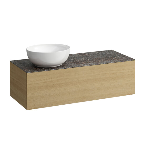 Bild von LAUFEN ILBAGNOALESSI Schubladenelement, 1 Hahnloch, Steinplatte Marrone Naturale, Ausschnitt links, 120x50x37cm, zu WT-Schale H81897 5, H432316097, Farbe: Eiche hell