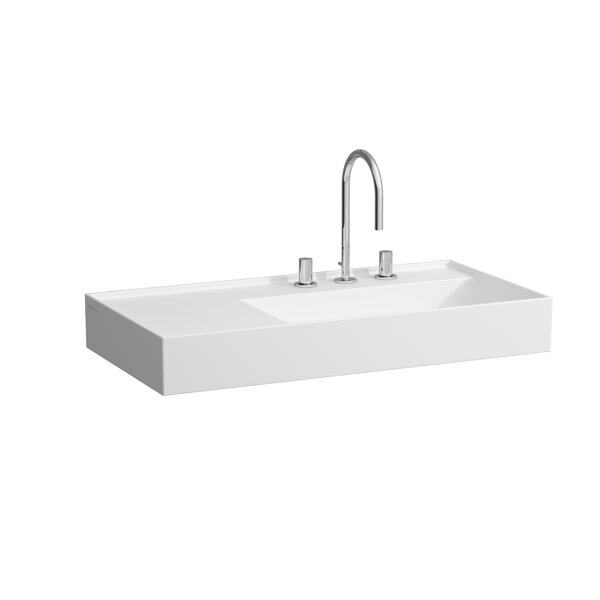 Bild von Laufen Kartell Waschtisch, unterbaufähig, Ablage links, 3 Hahnlöcher, ohne Überlauf, 900x460mm, H810339, Farbe: Snow (weiß matt)