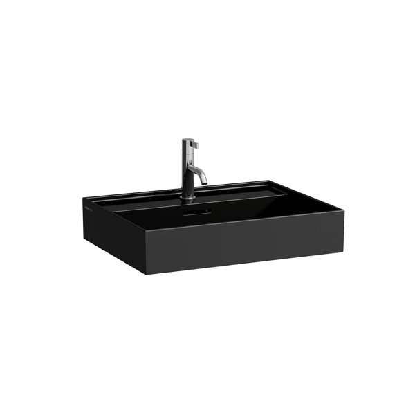 Bild von Laufen Kartell Waschtisch unterbaufähig, ohne Hahnloch, mit Überlauf, 600x460mm, H810333, Farbe: Schwarz glänzend