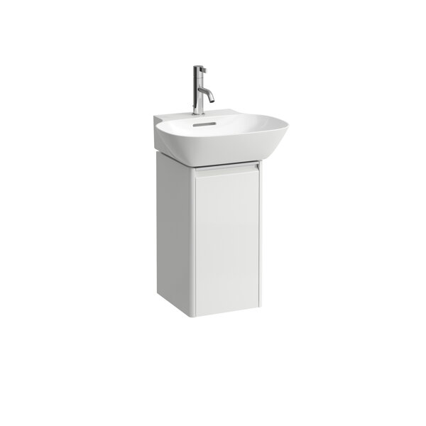 Bild von LAUFEN BASE für INO Waschtischunterschrank, 1 Tür, Scharnier links, Griffleiste Aluminium eloxiert, zu WT H815301, H403011110, Farbe: Weiß glänzend