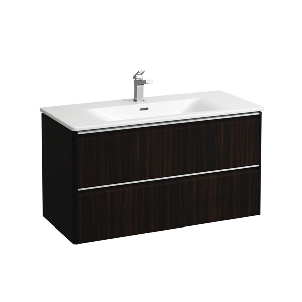 Bild von LAUFEN Palace Set, Waschtisch, 1 Hahnloch, Überlauf, inkl. Base Waschtischunterbau, 2 Schubladen, 1000x543mm, Griffleiste Aluminium eloxiert, H860707, Farbe: Ulme dunkel