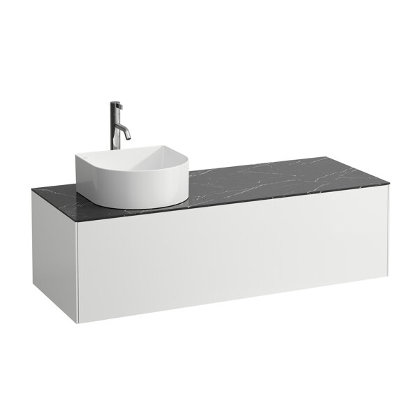 Bild von LAUFEN SONAR Schubladenelement, 1 Schublade, passend zu Waschtisch-Schalen 812340, 812341, 812342, 812343, Ausschnitt links für Waschtisch und Armatur, Farbe: weiß matt/ nero marquina