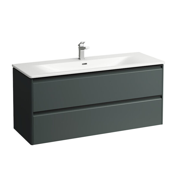 Bild von LAUFEN Palace Set, Waschtisch, 1 Hahnloch, Überlauf, inkl. Base Waschtischunterbau, 2 Schubladen, 1200x543mm, Griffleiste Aluminium schwarz, H861709, Farbe: Verkehrsgrau