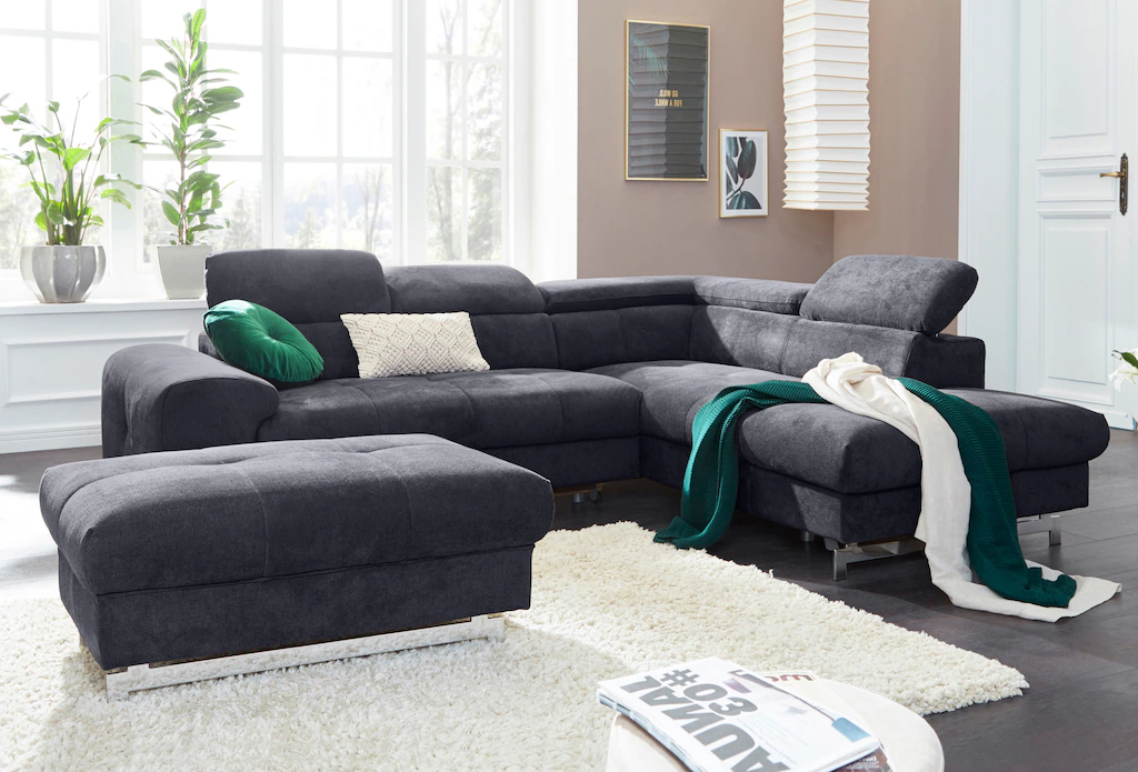 Bild von COTTA Polstergarnitur "Chef", (Set, 2 tlg.), bestehend aus Ecksofa und Hocker, mit Kopfteilverstellung