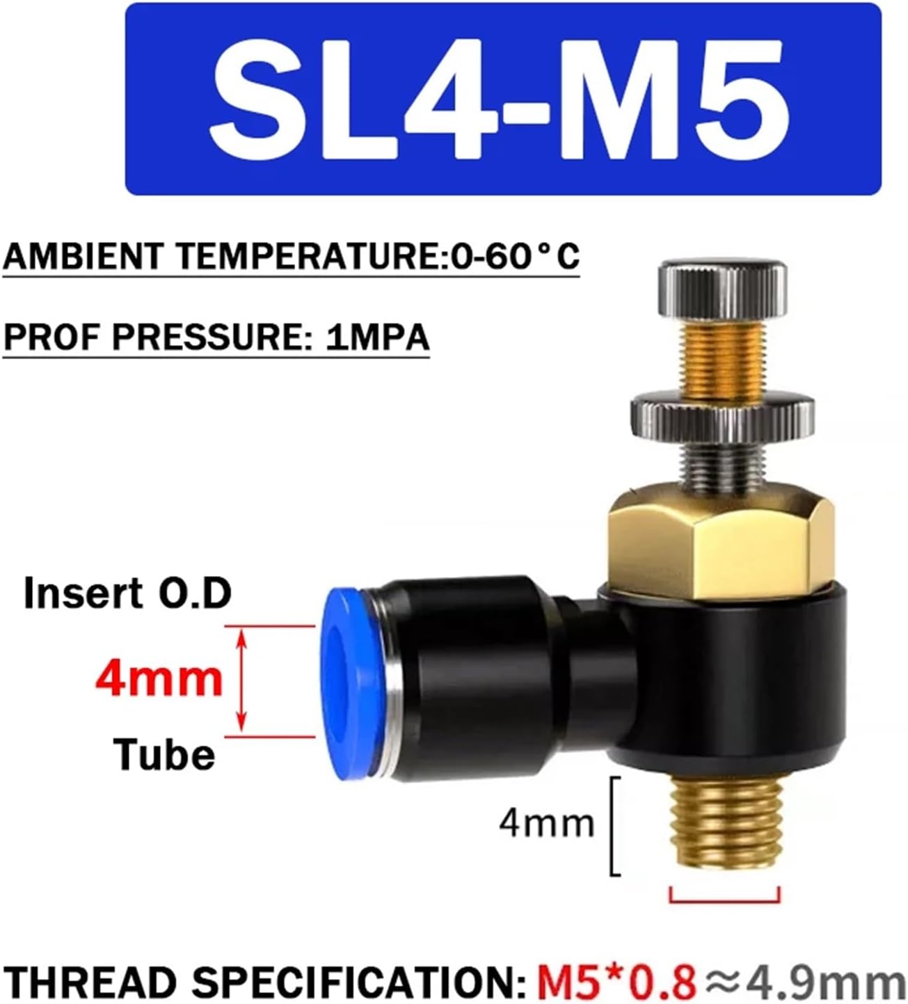 Bild von NHKSFBLQ Throttle Valve Pneumatic Air Connector Fitting 4mm 6mm 8mm 10mm 12mm Speed Control Regulator Valves Push In to Air Hose Tube(SL4-02,100 PCS)
