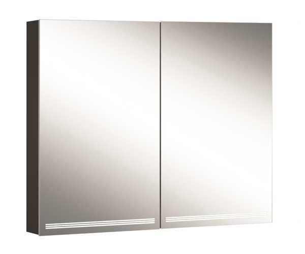 Bild von Schneider GRACELINE LED Lichtspiegelschrank, 2 Doppelspiegeltüren, 90x70x12cm, 116.490., Ausführung: EU-Norm/Korpus schwarz matt