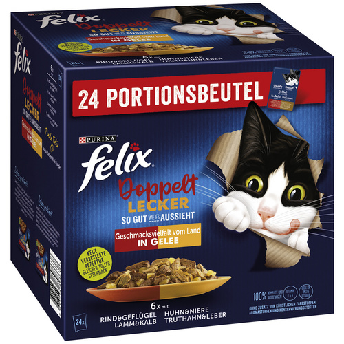 Bild von FELIX So gut wie es aussieht Doppelt Lecker Katzenfutter nass in Gelee, Sorten-Mix, 4er Pack (4 x 24 Beutel à 85g)