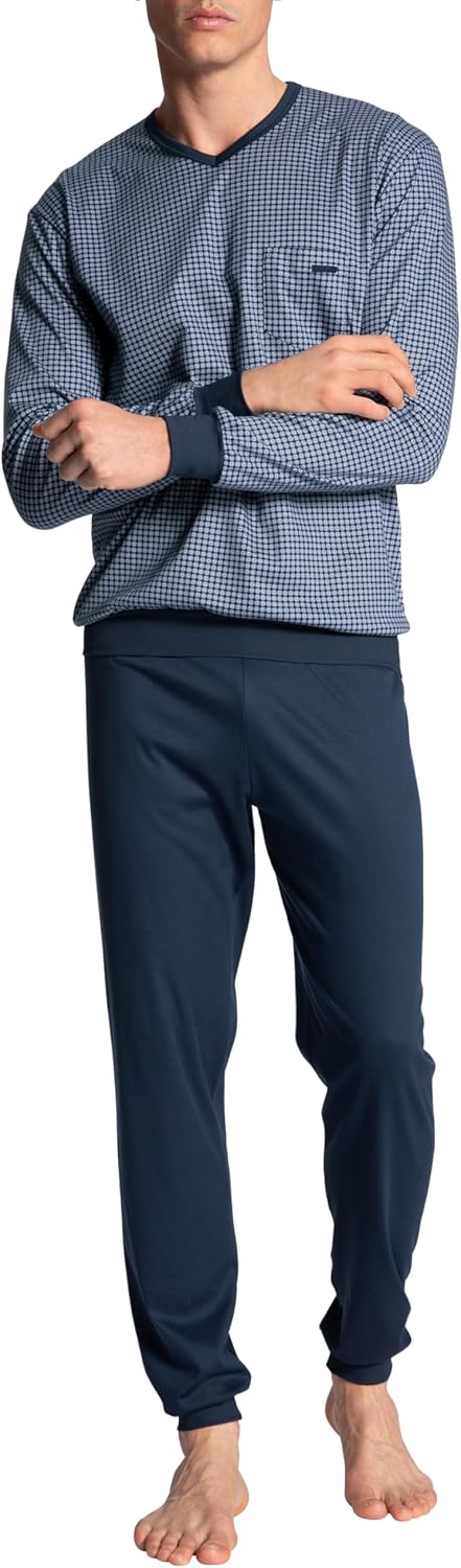 Bild von CALIDA Relax Choice Bündchen-Pyjamafür Herren, M, Blau, Edelste Baumwolle für einen erholsamen Schlaf