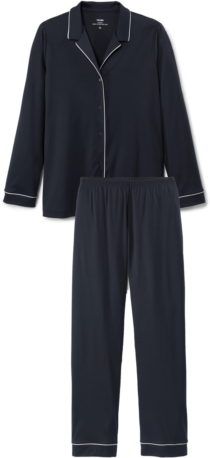 Bild von CALIDA Night Lovers Pyjama, durchgeknöpftfür Damen, L, Blau, Aus Liebe zum Schlaf - Beste Baumwolle, zeitlos klassisch