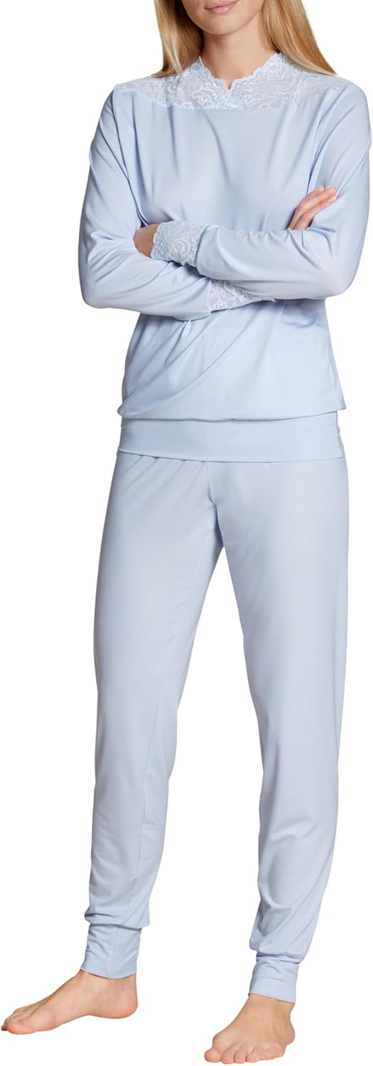 Bild von CALIDA Elegant Dreams Bündchen-Pyjama Damen, luftiger Schnitt, mit Spitzendetails, fließend und anschmiegsam