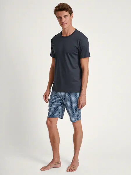 Bild von CALIDA Relax Streamline Kurz-Pyjama Herren, aus 100% Baumwolle, Hose mit stoffbezogenem Gummibund