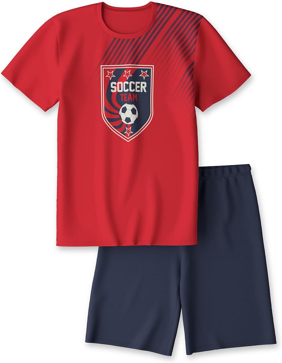 Bild von CALIDA Kids Soccer Kurz-Pyjama aus reiner Bio-Baumwollefür Kinder, 128, Rot, Höchste Qualität für besten Tragekomfort