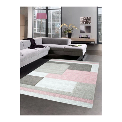 Bild von Carpetia Teppich Moderner Teppich Kurzflor Wohnzimmerteppich Karo pastell rosa braun, rechteckig, Höhe: 13 mm