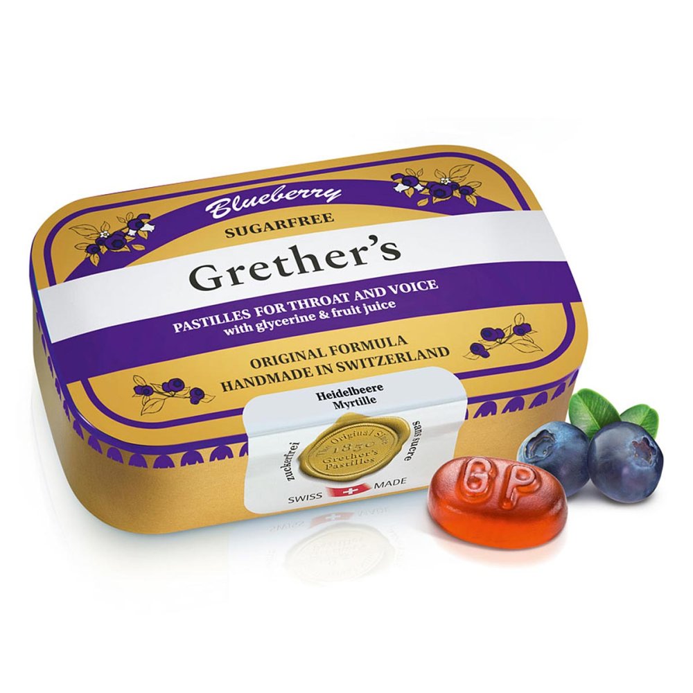 Bild von Grether s Pastilles Blueberry zuckerfrei Dose 110 g - Wohltat für Hals und Stimme