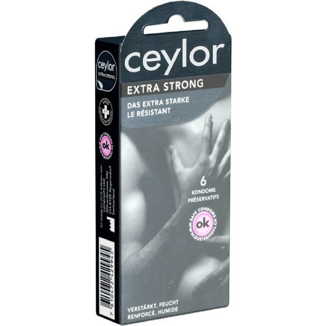Bild von Ceylor Kondome Extra Strong (verstärkte Kondome) Packung mit, 6 St., extra starke Kondome, Premium-Qualität aus der Schweiz, im hygienischen "Dösli", einfach zu öffnen, schnelleres Überziehen