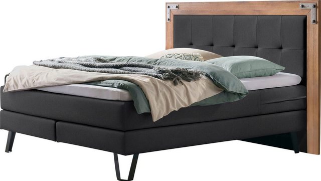 Bild von HASENA Boxspringbett Oakland, Boxspringbett, Industrial Look, Kopfteil aus Wildeiche, Used-Look