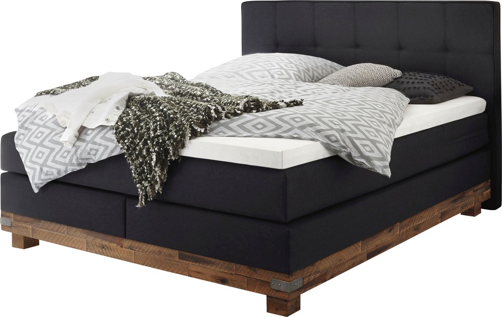 Bild von HASENA Boxspringbett Boston, Massivholz-Sockel, Punktsteppung im Kopfteil, Federkernmatratze