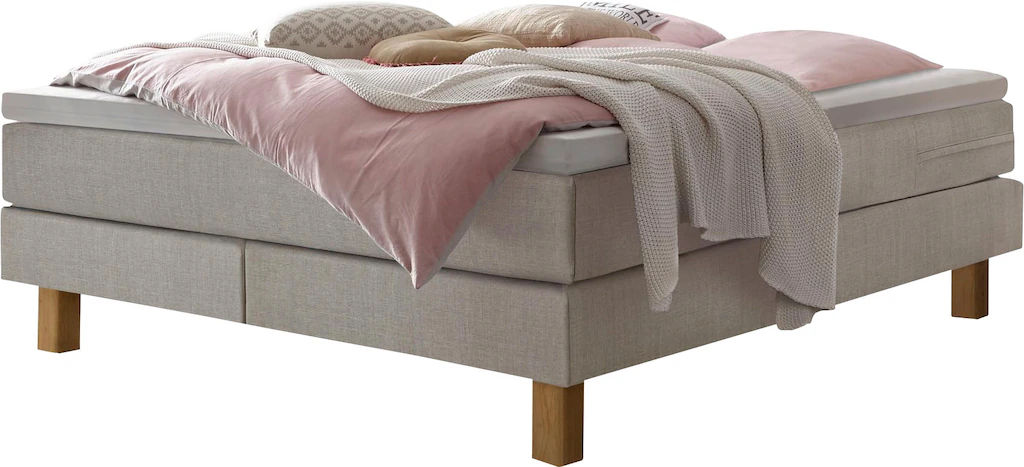 Bild von HASENA Boxspringbett Isoba, ohne Kopfteil, frei im Raum, Stoffvarianten, Federkernmatratze