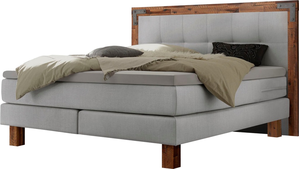 Bild von HASENA Boxspringbett Memphis, im Vintagelook, Massivholz-Umrandung, Tonnentaschen-Federkernmatratze