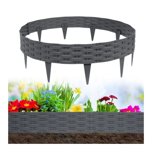 Bild von AUFUN Rasenkante Beeteinfassung Rattan-Optik Design, Biegbarer Kunststoff