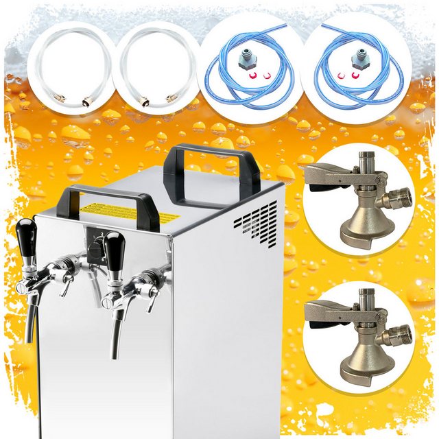 Bild von Komplett Set Zapfanlage Kontakt 40/K Bierzapfanlage 2-leitig Trockenkühlgerät aus Edelstahl, 50 Liter/h, mit Membranpumpe, Green Line, Zapfkopf:Dreikant,Zapfkopf 2:ohne
