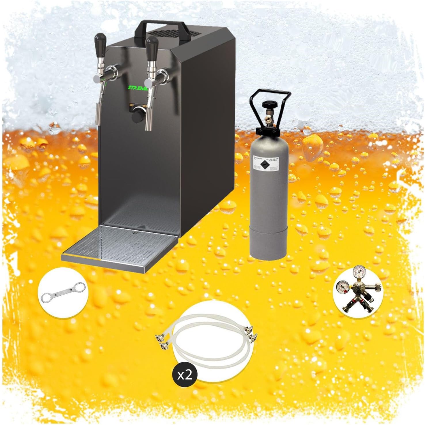 Bild von Komplett Set - Zapfanlage Stream 50 Bierkoffer, Bierzapfanlage, Durchlaufkühler 2-leitig Trockenkühler, bis zu 55 Liter/h - Black Edition, Zapfkopf:KeyKeg, Zapfkopf 2:NC Adapter