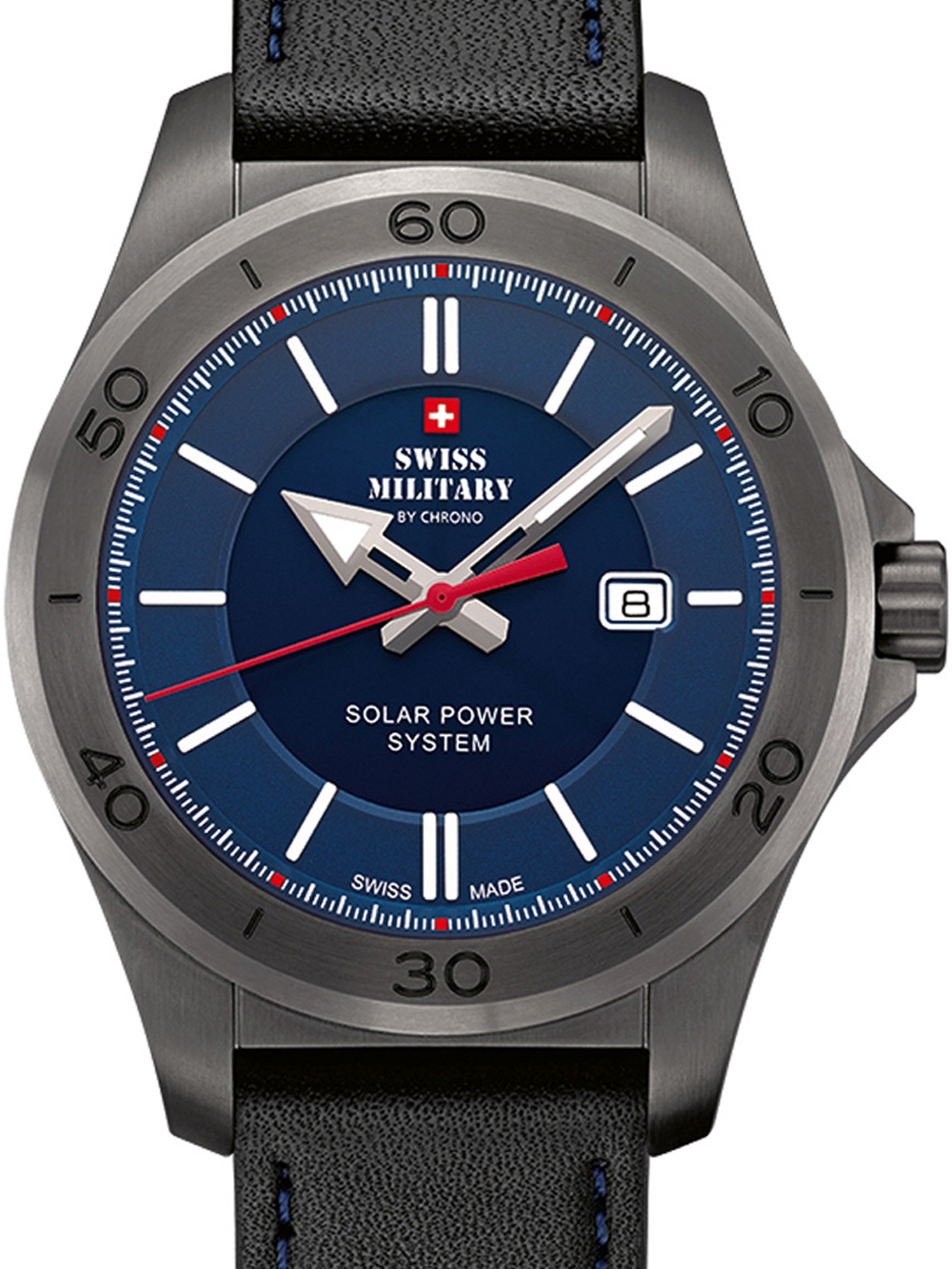 Bild von Swiss Military, Armbanduhr, SMS34074.05 Herrenuhr Solar 42mm 10ATM, Grau, (Analoguhr, 42 mm)