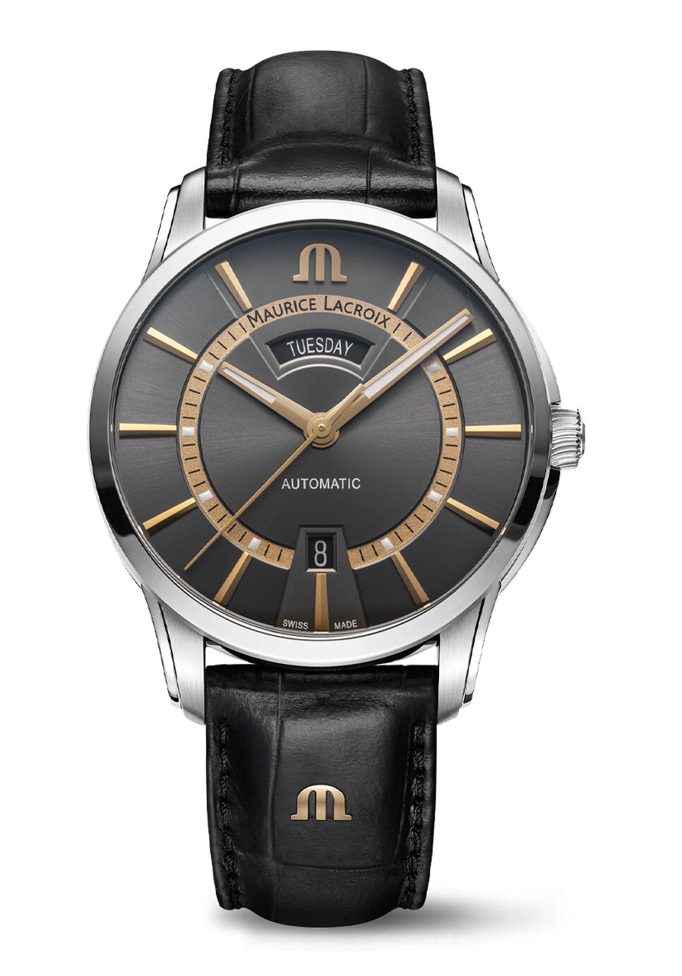 Bild von MAURICE LACROIX Automatikuhr Pontos Day Date, PT6358-SS001-333-2, Armbanduhr, Herrenuhr, Datum, Saphirglas, Lederarmband, Swiss Made