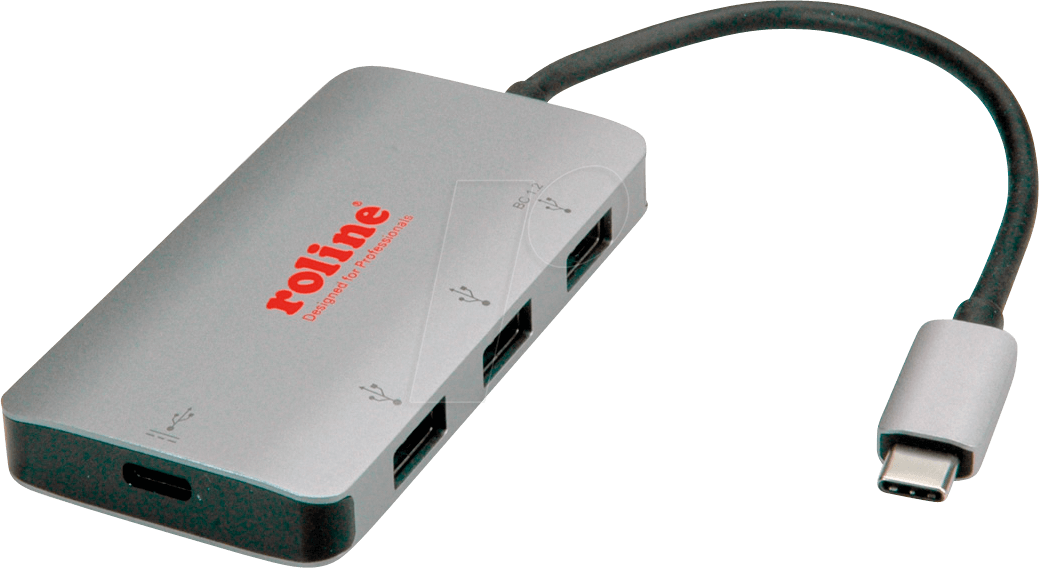 Bild von ROLINE 14.02.5038 Schnittstellen-Hub USB 3.2 Gen 2 (3.1 Gen 2) Type-C 5000 Mbit/s Silber (14.02.5038)