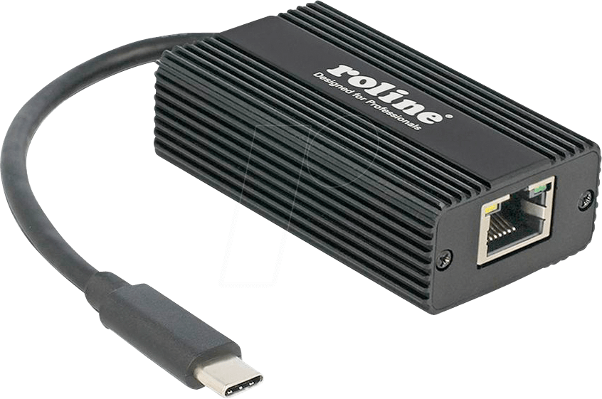 Bild von Roline USB C zu Ethernet (USB 3.2 Gen 2, RJ45 2.5 Gigabit Ethernet (1x)), Netzwerkadapter, Schwarz