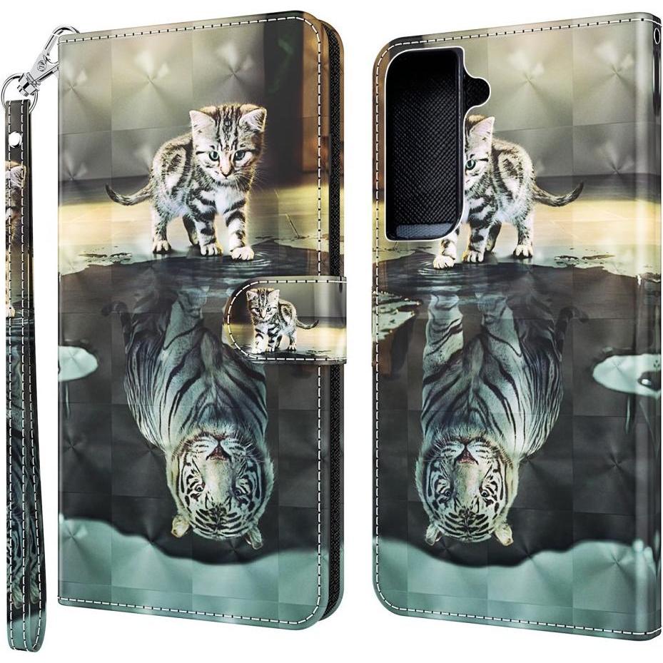 Bild von Cover-Discount Galaxy S22+ - Etui Glitzer Effekt Katze (Samsung Galaxy S22+), Smartphone Hülle, Mehrfarbig