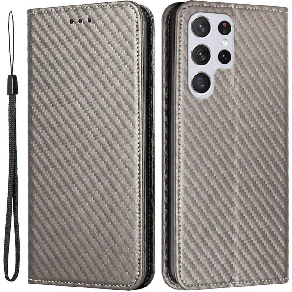 Bild von Cover-Discount Galaxy S23 Ultra - Carbon Look Flip Case Hülle grau (Samsung Galaxy S23 Ultra), Smartphone Hülle, Grau