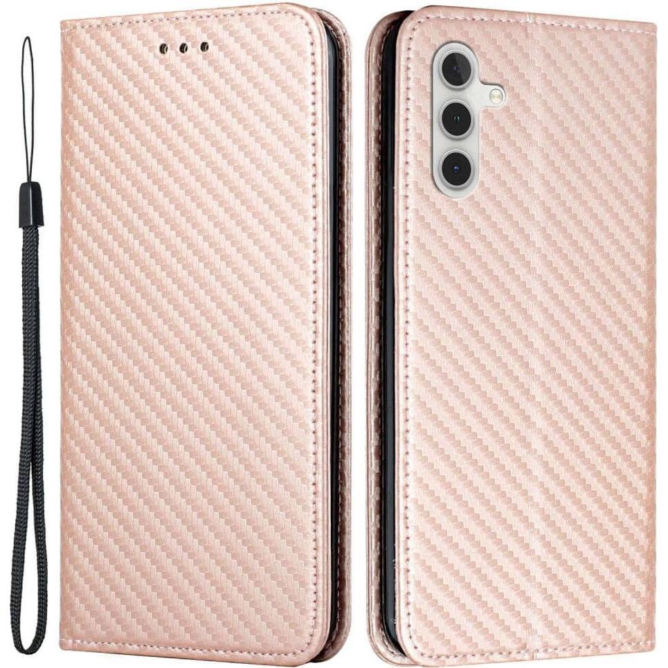 Bild von Cover-Discount Galaxy A14 - Carbon Look Flip Case Hülle rosa (Samsung Galaxy A14), Smartphone Hülle, Rosa