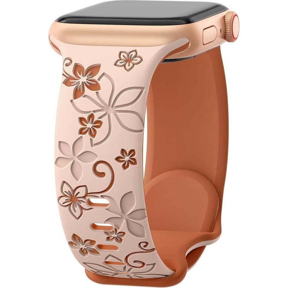 Bild von Cover-Discount Apple Watch 44/45/46/49mm - Silikon Ersatzband Floral (Silikon), Uhrenarmband, Braun