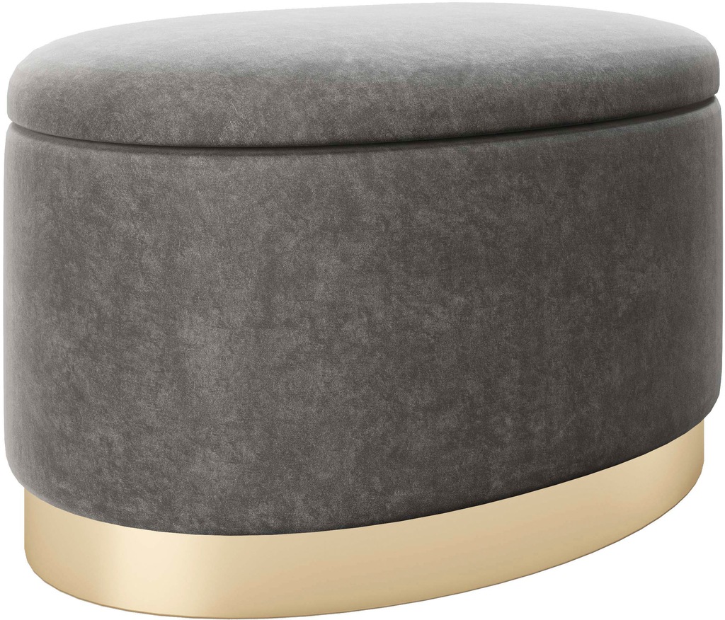 Bild von PLAYBOY ovaler Pouf mit Stauraum, goldener Fuss, Samtbezug in Rosa, Ottoman oval aus Samt, Grau/Anthrazit, Hocker, Sitzhocker aus Stoff mit abnehmbaren Deckel, Retro-Design, Club-Stil, 60 x 40 x 40 cm