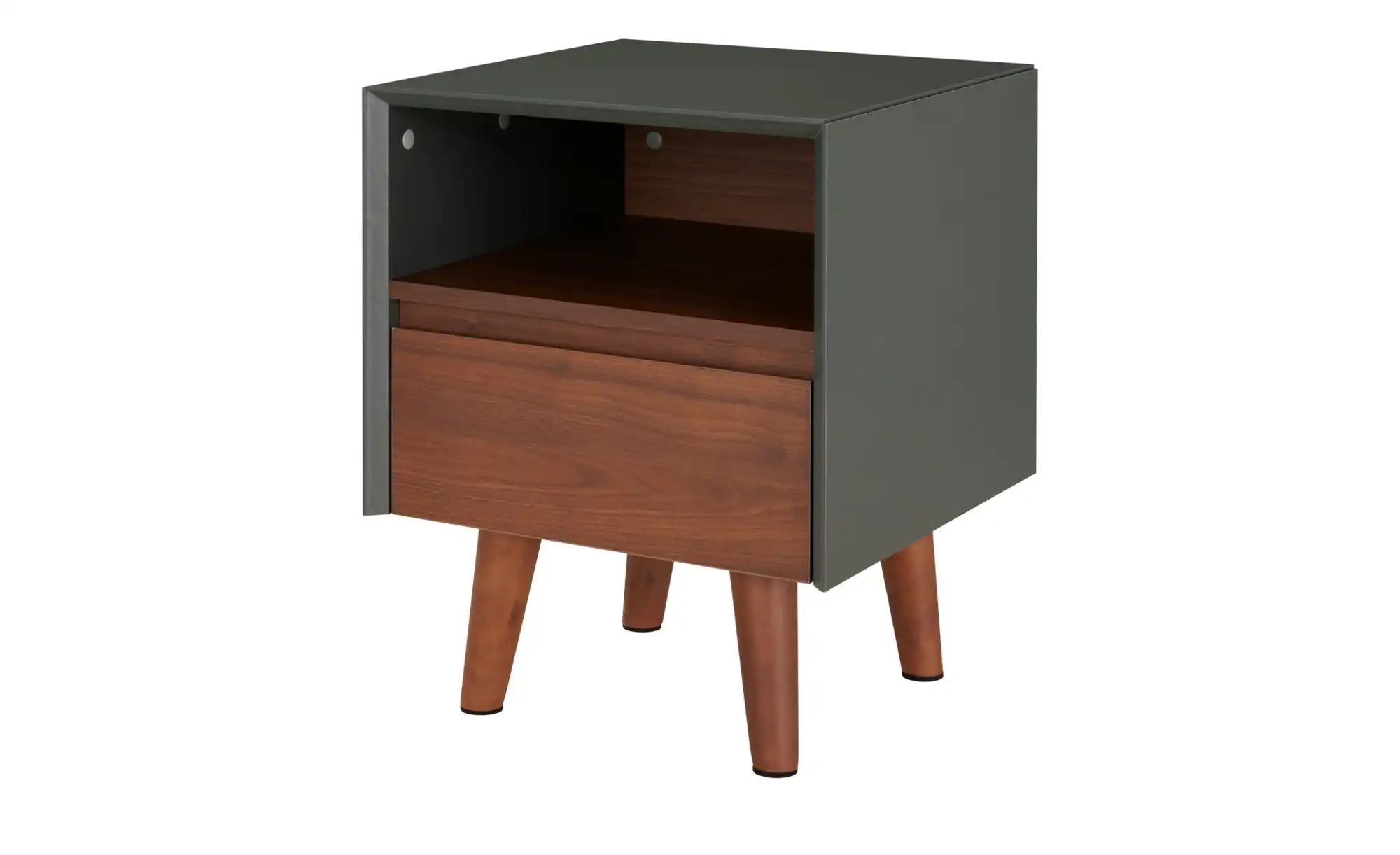 Bild von PLAYBOY Nachttisch mit 1 offenem Fach und 1 Schublade, soft-close und Massivholzfüssen, Beistelltisch, kleiner Tisch, Stauraum, Holztisch, Retro-Design, Club-Stil