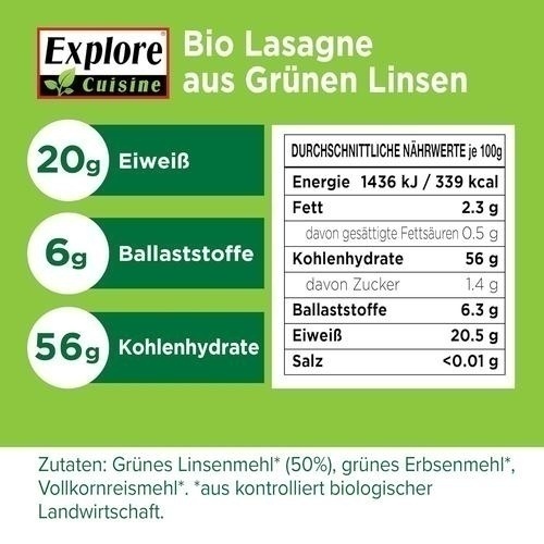 Bild von Explore Cuisine Lasagne aus grünen Linsen, 250 g P