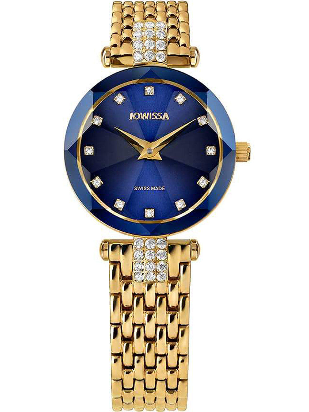 Bild von JOWISSA Blau/Gold Facet Strass Schweizer Damenuhr J5.632.S