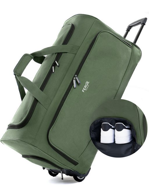 Bild von FERGÉ Reisetasche wasserabweisend Reisetasche mit Rollen groß Paris, Reisetasche mit Rollen und extra Schuhfach, Reisegepäck olive