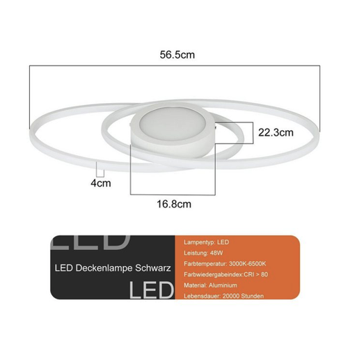 Bild von Nettlife LED Deckenleuchte Schwarz/Weiß Dimmbar mit Fernbedienung