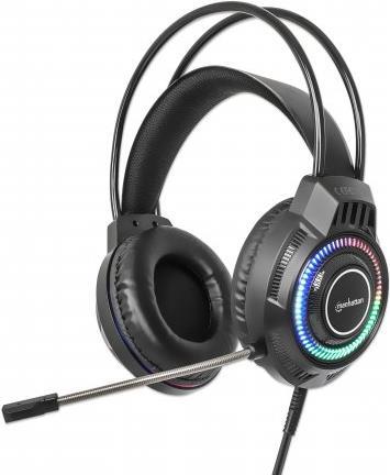 Bild von Manhattan RGB LED Over-Ear USB Gaming Headset (Clearance Pricing), Wired, USB-A Plug, Stereo Sound, Adjustable Microphone, Integrated Volume Control, Color-LED Lighting, 2m Cable, Black - Headset - ohrumschlieÃend - kabelgebunden - USB-A - Schwarz