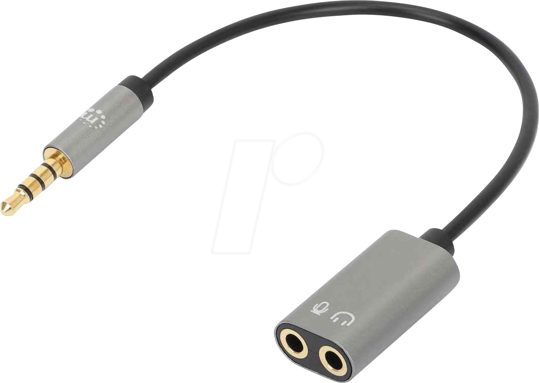 Bild von Manhattan Headset Y-Adapter Cable with Stereo Audio Aux Male to 2 Female Splits Single 3.5 mm Jack i (0.20 m, 3.5mm Klinke (AUX)), Audio Kabel