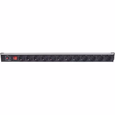 Bild von INTELLINET 48,3cm 48,30cm (19) Steckdosenleiste 12-fach SCHUKO Power-LED mit Ueberspannungsschutz 1,6m Stromkabel 1 HE (714044)