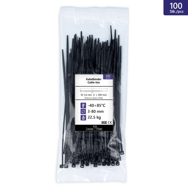 Bild von 100 Stück Kabelbinder 36X300mm Schwarz, UV beständig