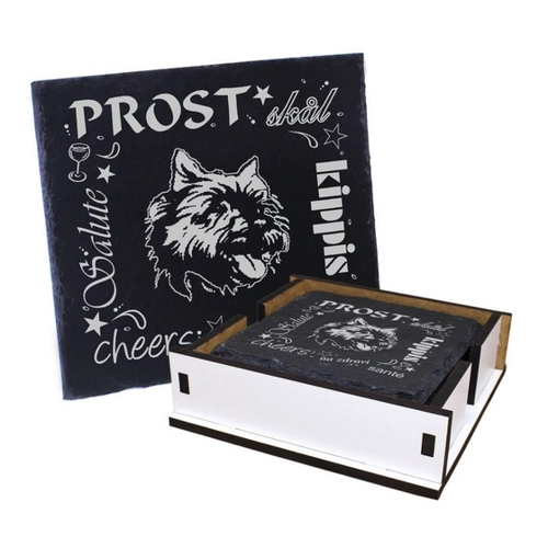 Bild von Deko-Lando Getränkeuntersetzer Prost Cairn Terrier - inkl. Box & Flaschenuntersetzer